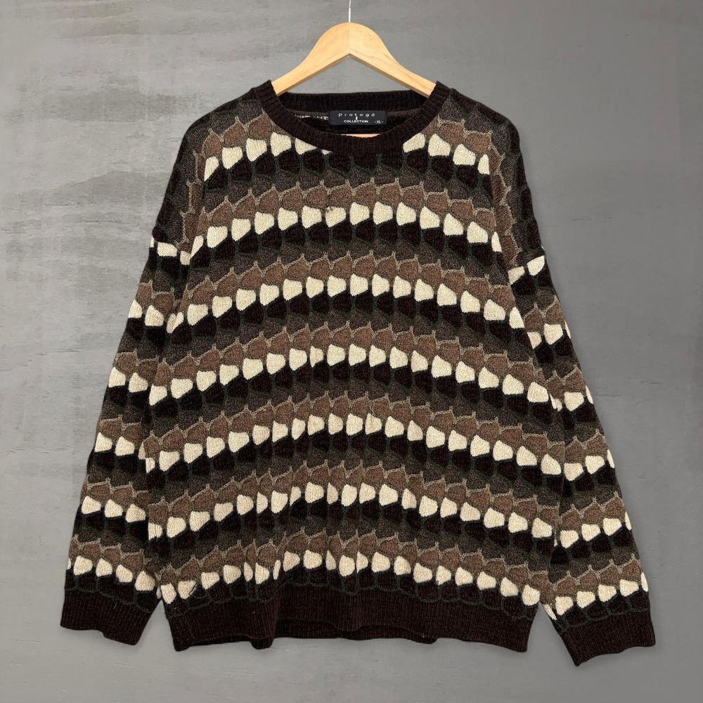 Vintage Protege Collection Sweater Brown 3D Textured Knit Geometric Pullover XL